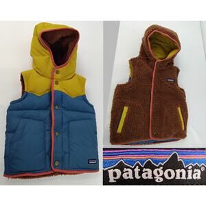 Patagonia Bivy Down Reversible Vest Youth Small (5-6) Yellow/Blue Lined #Z5249